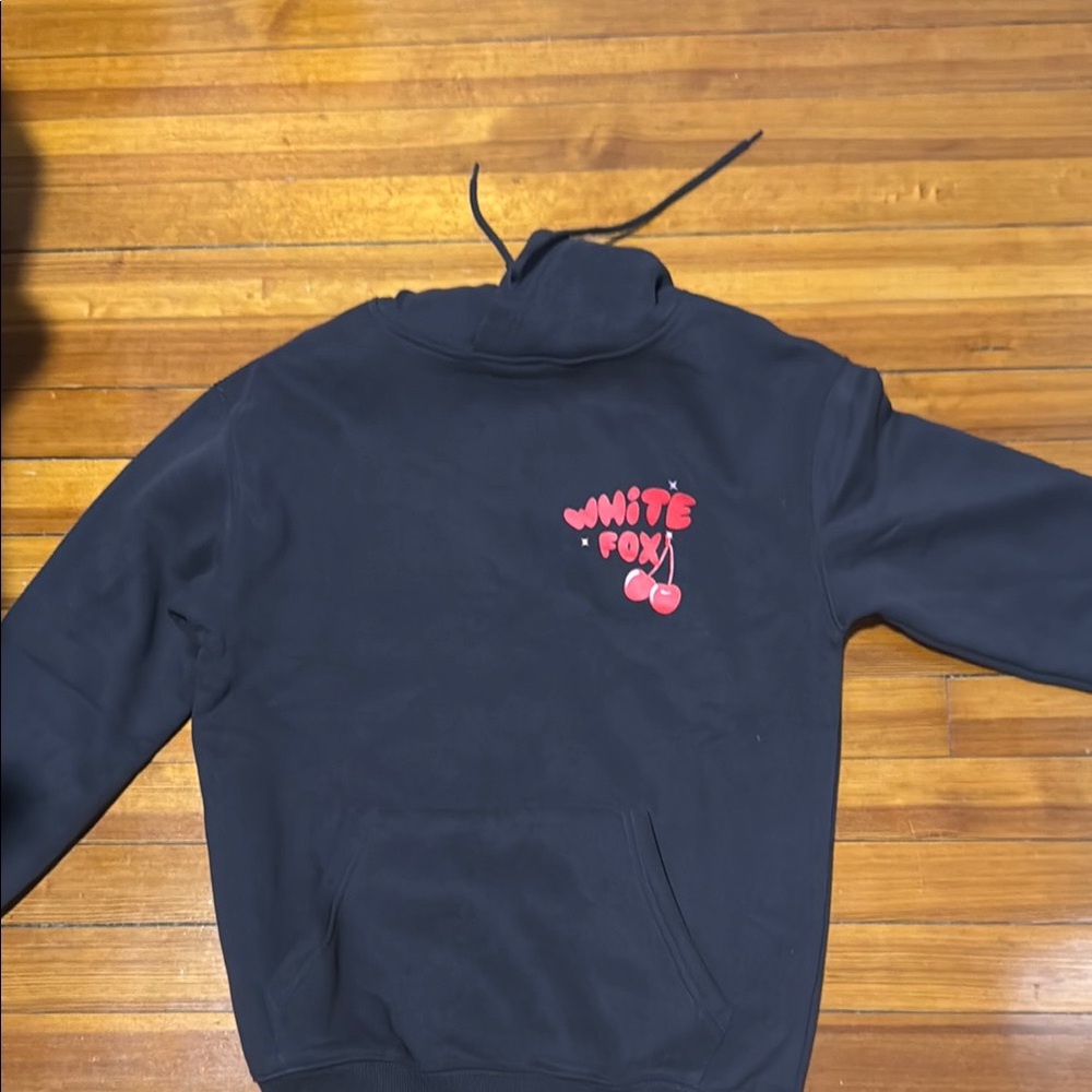 White Fox Black Hoodie with Cherry Logo